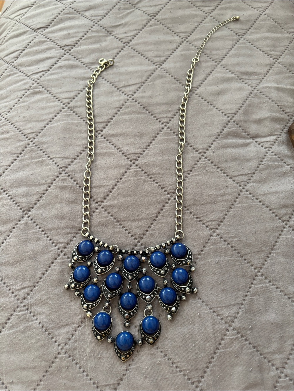 Blue Statement Bib Necklace - Elegant Teardrop Design